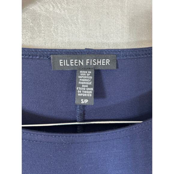 Eileen Fisher T Shirt Dress Small Navy Short Sleeve Casual Viscose Stretch Boxy - Picture 6 of 9
